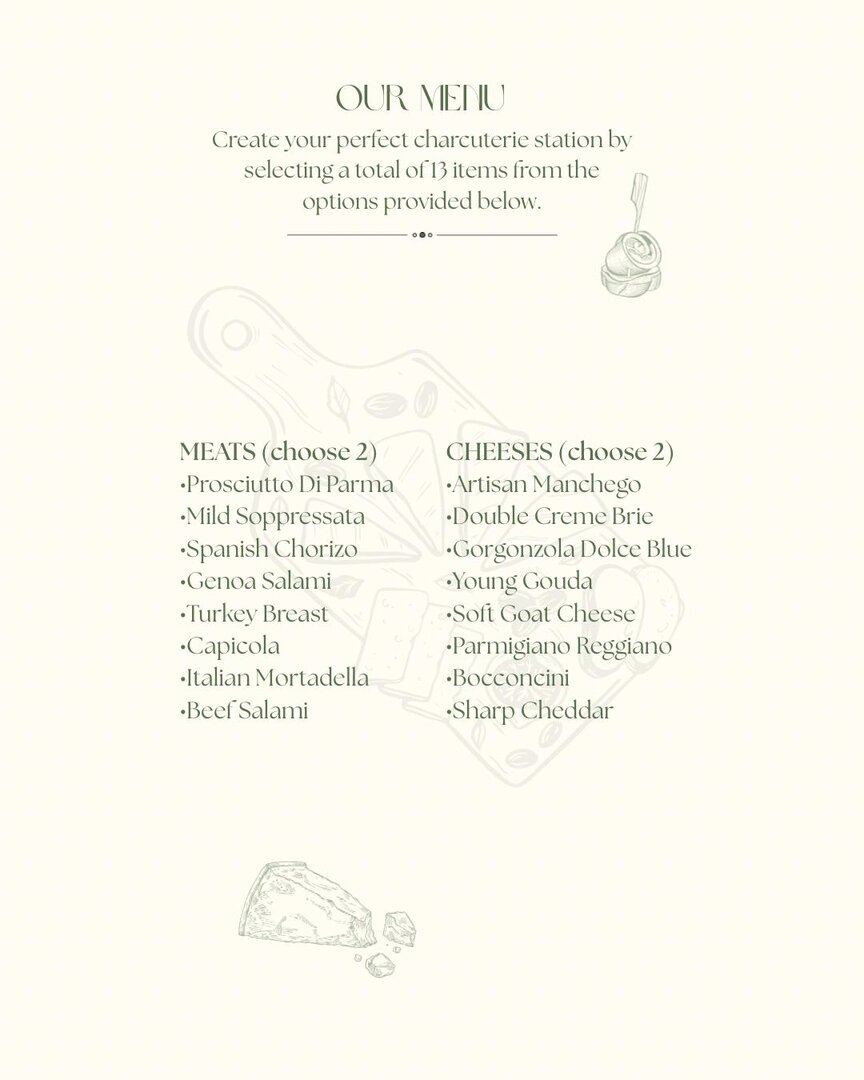Cured Creations menu — choose your meats and cheeses